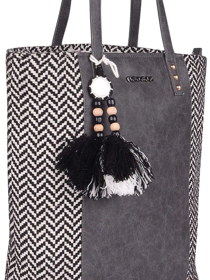 Astrid Women's Black PU Block Design Tote Bag With PU Strap