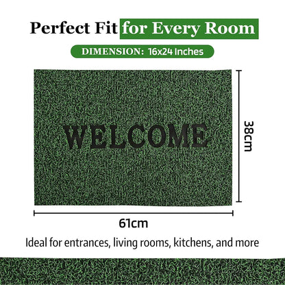 Kuber Industries Anti-Slip Welcome Print Grass Door Mats for Home Green