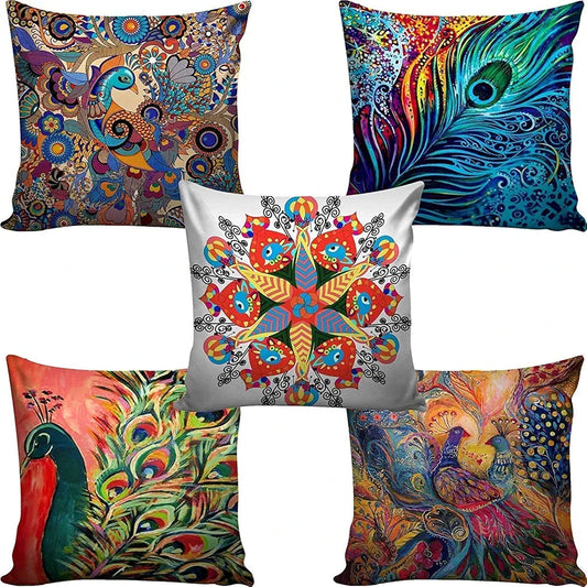 Aerohaven Decorative Hand Made Digitally Printed Abstract 5 Piece Cotton Cushion Cover Multicolour 175 TC