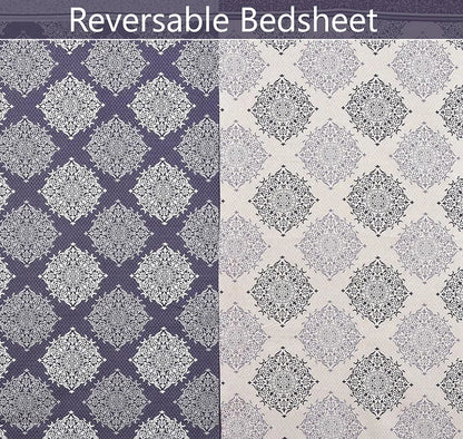 Fresh From Loom Reversible Cotton Floral 300 Tc Single Bed Bedsheet With 1 Pillow Covers Purple