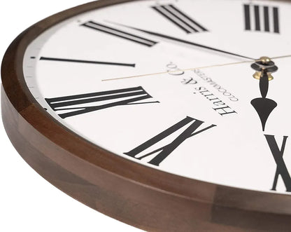 Harris & Co. Clockmasters Luxury Wooden Frame Curved Glass Silent Sweep Noiseless Technology Roman Design Analog Wall Clock With Spade Hands