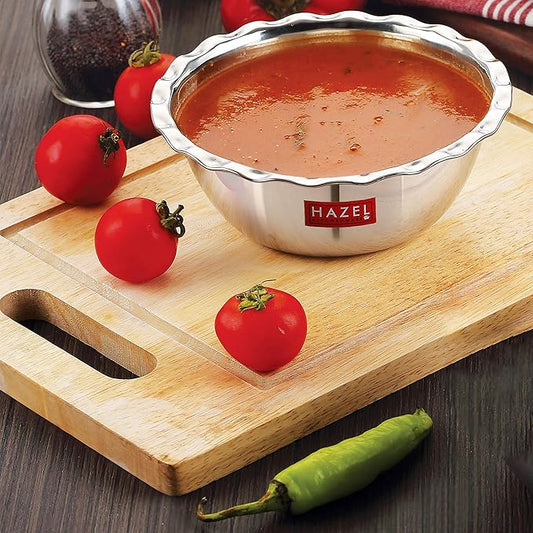 Hazel Stainless Steel Serving Bowl Wati Vati Katori, 17 cm, 800 ml Silver