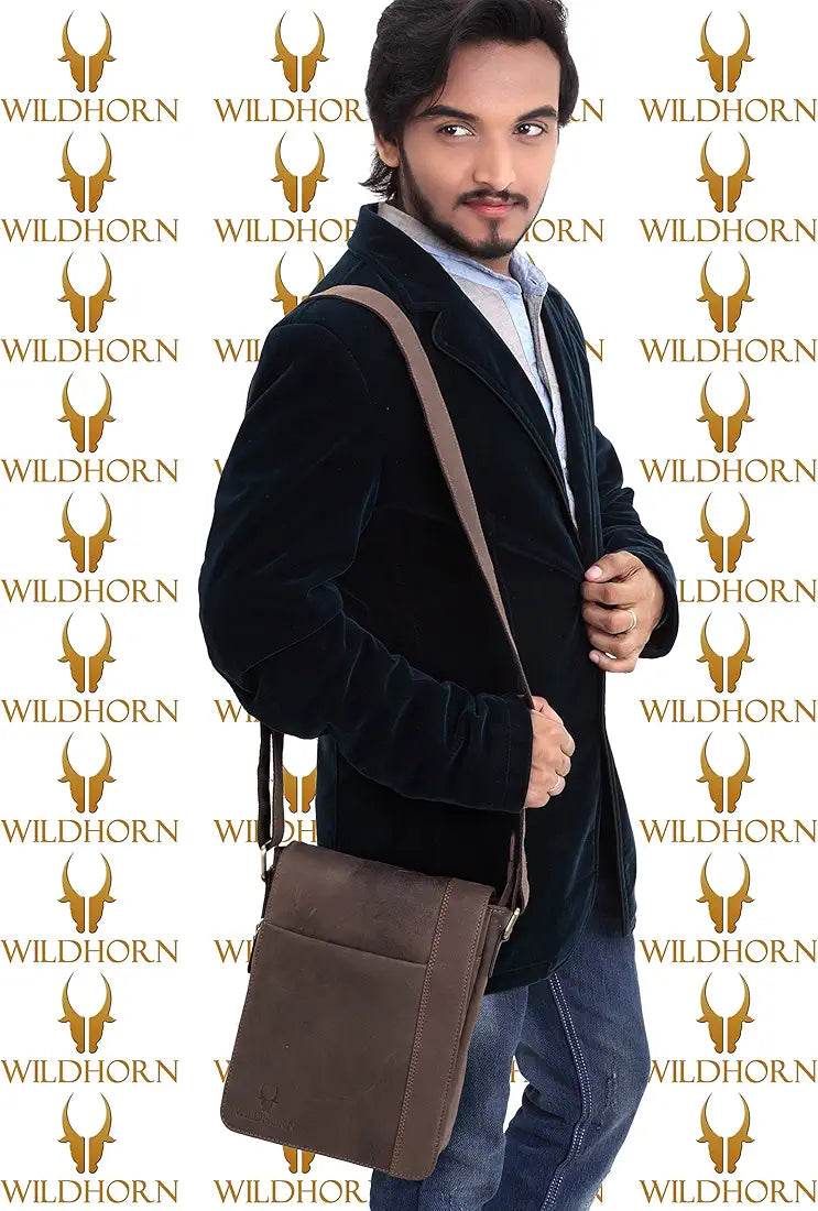WildHorn Leather Sling Messenger Bag for Men I Multipurpose Crossbody Bag I Travel Bag with Adjustable Strap I IDIMENSION: L- 8 inch H- 10.5 inch W- 2.75 inch