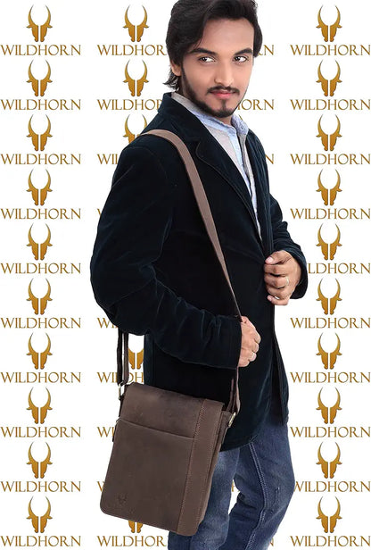 WildHorn Leather Sling Messenger Bag for Men I Multipurpose Crossbody Bag I Travel Bag with Adjustable Strap I IDIMENSION: L- 8 inch H- 10.5 inch W- 2.75 inch