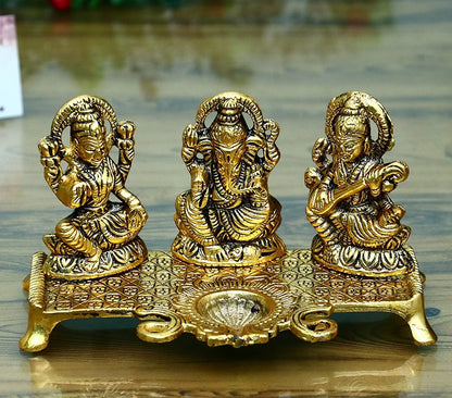 Chhariya Crafts Laxmi Ganesh Saraswati With Diya Decorative Showpiece - 19 Cm