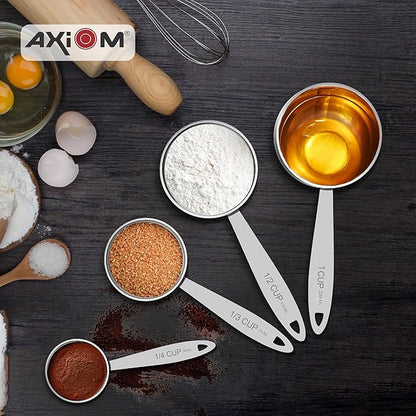Axiom Stainless Steel Set of 6 pcs 4 Stackable Measuring Cups and 2 Stackable Measuring Spoons