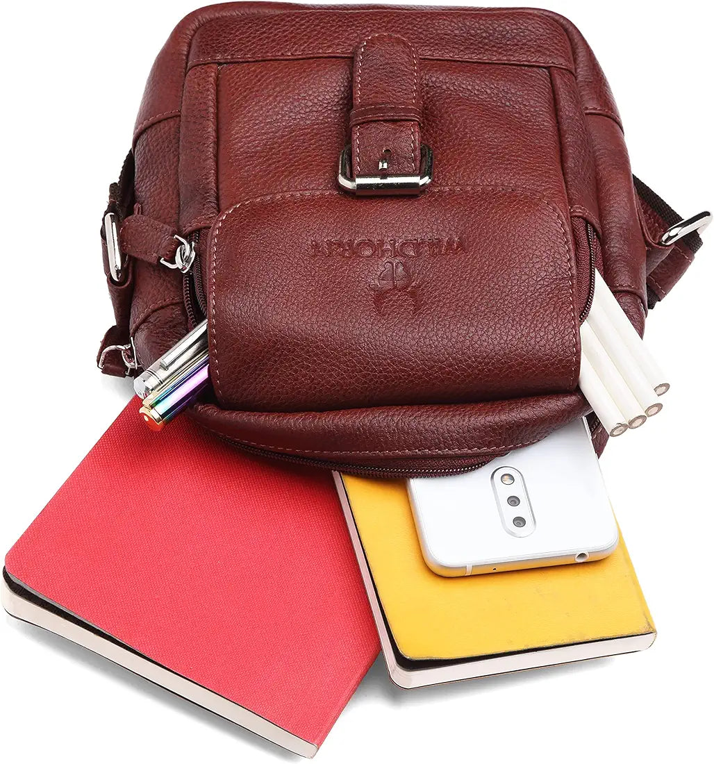 WildHorn Leather Sling Messenger Bag for Men I Multipurpose Crossbody Bag I Travel Bag with Adjustable Strap I Utility Bag I Dimension : L-6 inch W-2.7 inch H-8.5 inch