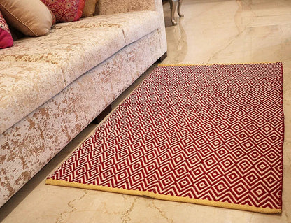 The Home Talk Handmade Cotton Carpet Diamond Reversible Mats Area Rugs for Bedroom Red