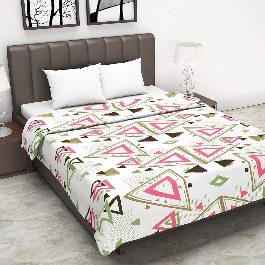 Divine Casa Glace Cotton 120 GSM Ultrasoft Reversible Lightweight Printed Double Bed AC Dohar Blanket TC - 120 Colour Orange and Pink