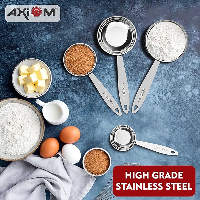 Axiom Stainless Steel Set of 6 pcs 4 Stackable Measuring Cups and 2 Stackable Measuring Spoons