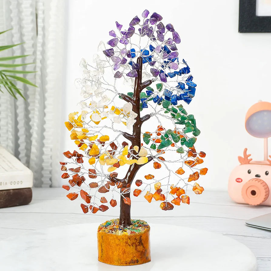 Zaicus Seven Chakra Gemstone Tree Crystal Tree of Life Feng Shui 10-12 Inch Silver Wire