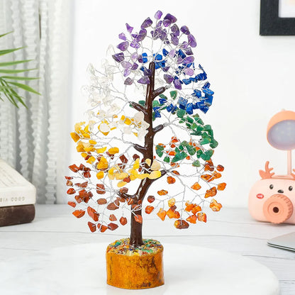 Zaicus Seven Chakra Gemstone Tree Crystal Tree of Life Feng Shui 10-12 Inch Silver Wire