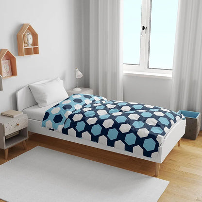 Divine Casa 120 GSM Microfiber Single Kids Dohar Soft & Lightweight Throw Blanket Hexagonal Pattern Colour Legion Blue