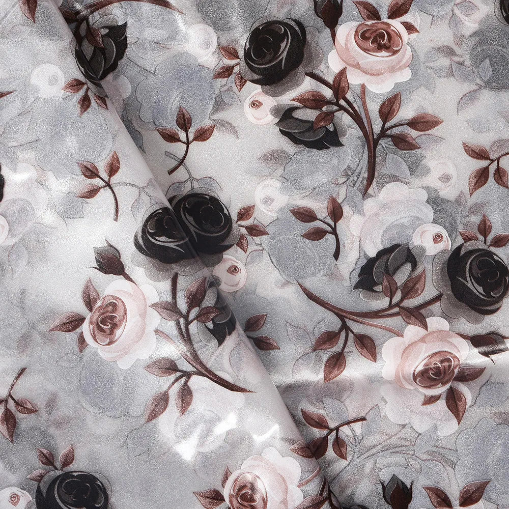 Kuber Industries Shower Curtain Bathroom Shower Curtain 8 Rings Curtain Brown Rose Transparent
