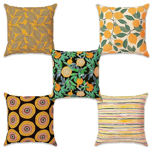 Story@Home Polyester Cushion Cover for Bedroom Living Room (Pack of 5 Pieces, Yellow & Green)