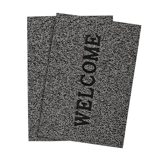 Kuber Industries Anti-Slip Welcome Print Grass Door Mats for Home Grass Cut Grey Colour