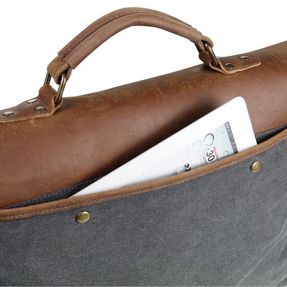 Craftshades – 11*15″ Handcrafted Canvas+ Goat Leather Laptop Bag (Brown) | 100% Genuine Leather