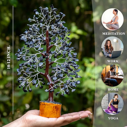 Hindcraft Black Tourmaline Crystal Tree Silver Wire 10-12 inch