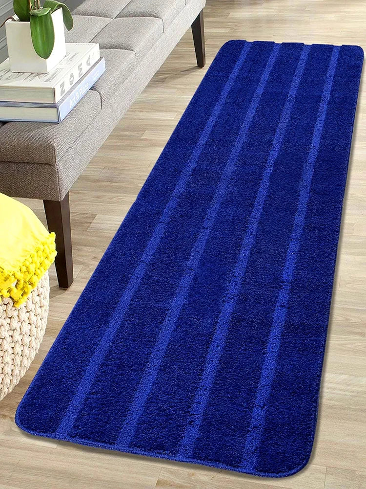 Saral Home Easy Living Home Striped Soft Microfiber Durable & Washable Multipurpose Bedside Runner Colour Blue