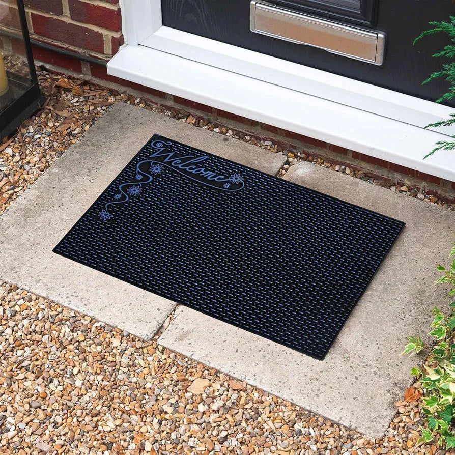 Kuber Industries Door Mat Rubber Mud Trapper Mat Welcome Mat Black & Blue Colour