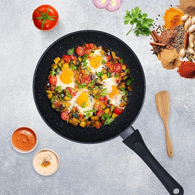 Solara Non Stick Frying Pan 24cm Granite Omlette Egg Pan Induction & Gas Fry Pan Black Colour
