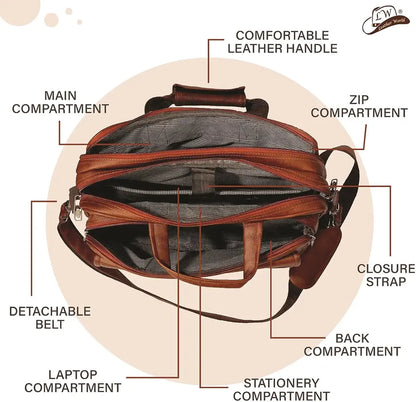 Leather World Synthetic Leather Briefcase 15.6 Inch Tan Laptop Expandable Messenger Shoulder Office Bag with Strap for Men and Women