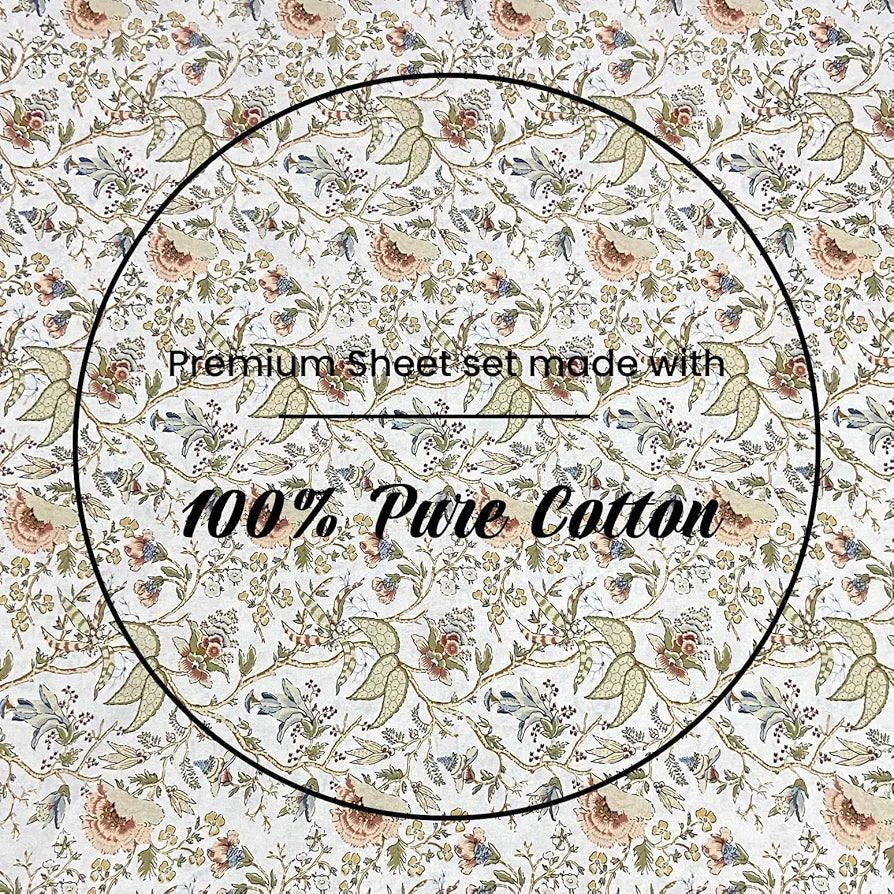 Sajavat Home 100% Pure Cotton King Size Bedsheet Set with 2 Pillow Covers Colour Beige & Floral