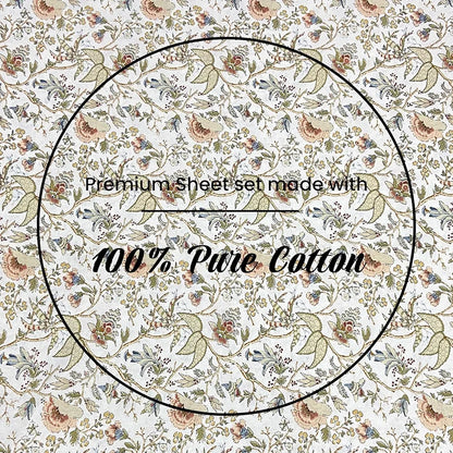 Sajavat Home 100% Pure Cotton King Size Bedsheet Set with 2 Pillow Covers Colour Beige & Floral