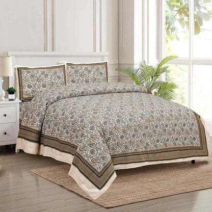 Kuber Industries Double Bedsheet with 2 Pillow Covers 160 TC Premium Cotton Beige