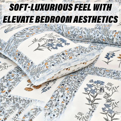 Kuber Industries Double Bedsheet with 2 Pillow Covers 160 TC Premium Cotton Dezier Check Flower Blue