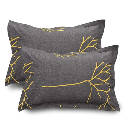 Huesland by Ahmedabad Cotton 144 TC Cotton King Size Bedsheet with 2 Pillow Covers - Yellow and Grey
