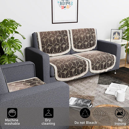 Kuber Industries Set of 6 Durable 2+1 Seater Sofa Cover for Living Room Arabica Look Brown & Golden Foil