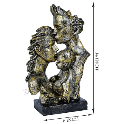 Zart Mother & Father With Child Love Statue Showpiece For Home Decor Copper