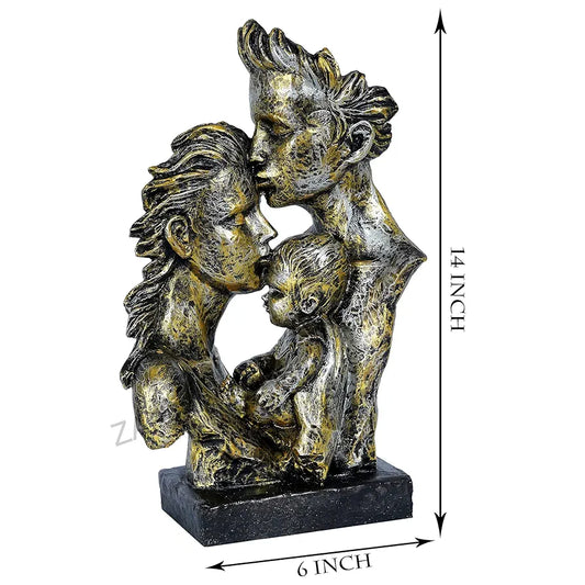 Zart Mother & Father With Child Love Statue Showpiece For Home Decor Copper