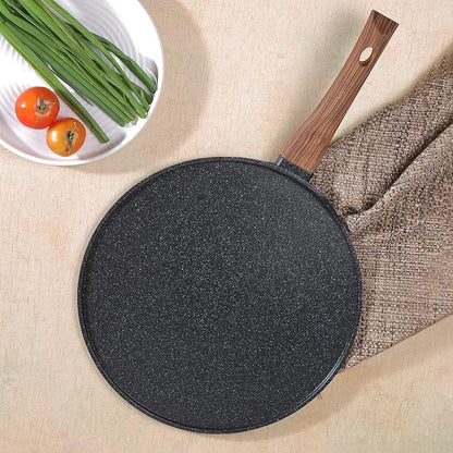 Vinod Zest Plus Aluminium Die Cast Non Stick Roti / Chapati Tawa - 31 cm | 5mm Thick | 5 Layer Coating | Scratch Proof | Wooden Finish Handle