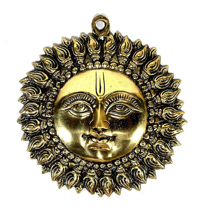 StonKraft figures themed Brass Wall Hanging Decor Sun Surya Bhagwan Face Idol Standard Golden