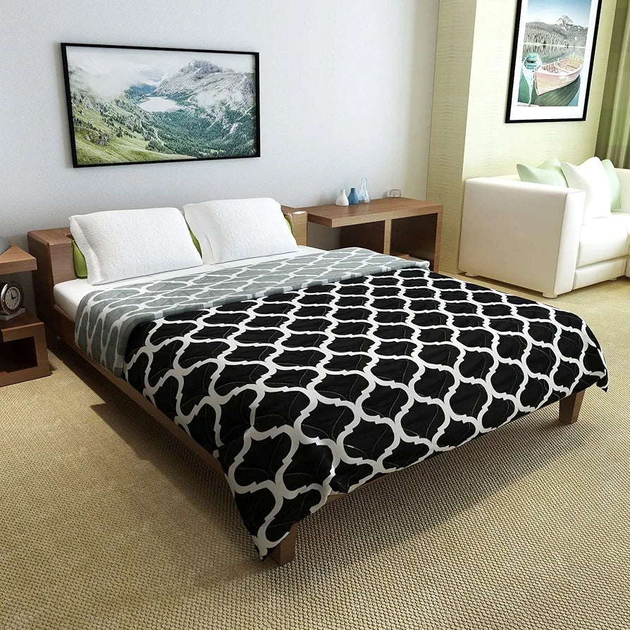 Divine Casa Microfiber 150 GSM Reversible Double Bed Comforter Ultra Soft & Lightweight BlanketColour Caviar