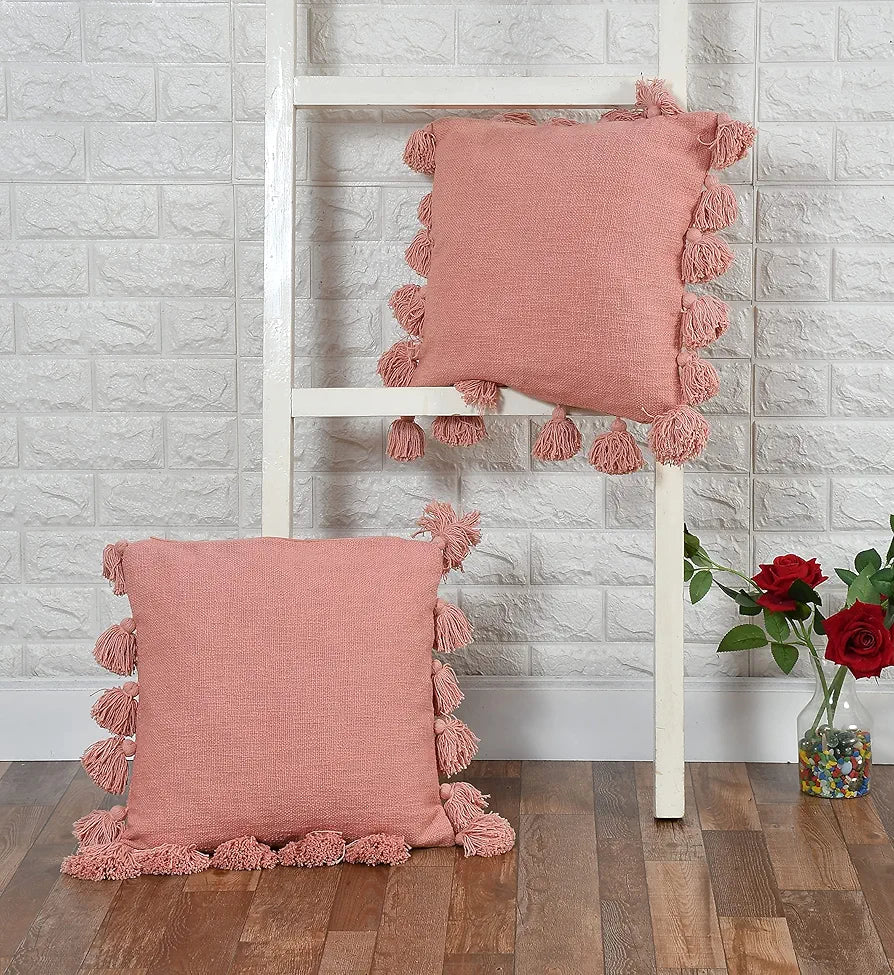 Homadorn Luxury Cotton Handmade Decorative Boho Throw Pillow Covers Colour Peach