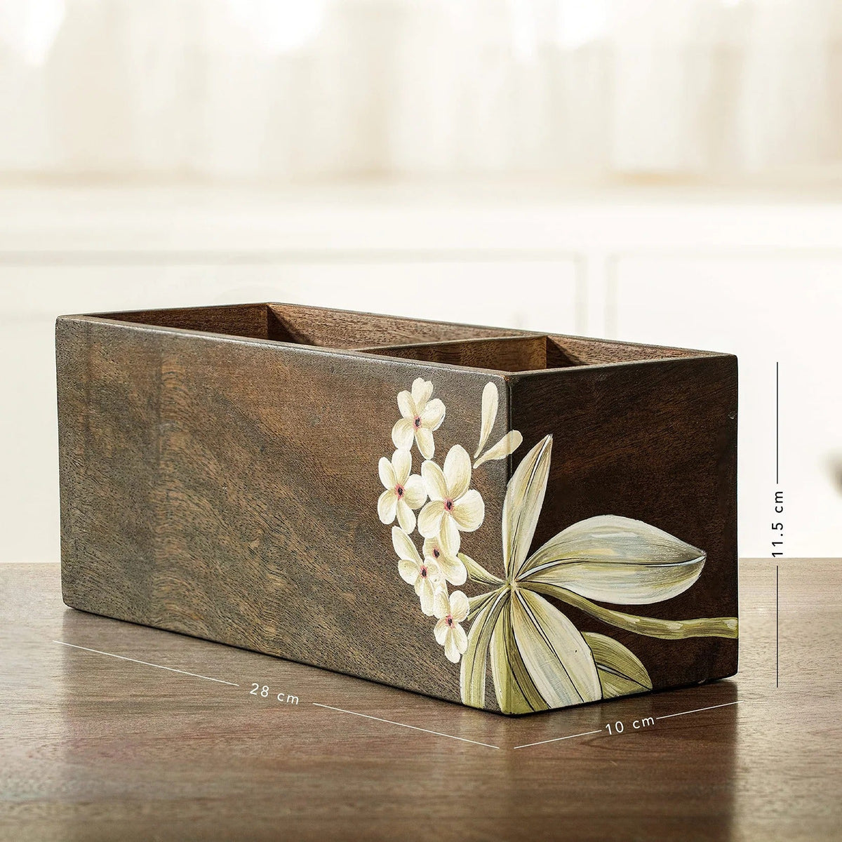 Ellementry Frangipani Wooden Cutlery Holder | Premium Spoon Knife Fork Stand | Handcrafted