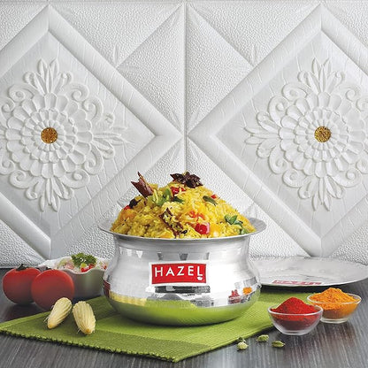 Hazel Aluminium Handi with Lid Machine Hammered Finish Biryani Rice Cooking Pot Gol 15.5 cm 1200 Ml Silver