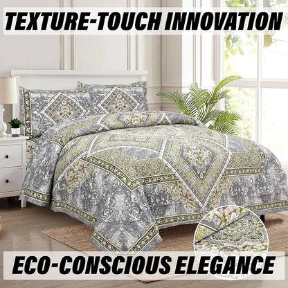 Kuber Industries Double Bedsheet with 2 Pillow Covers 186 TC Premium Cotton Arabic Beauty Flower Square Gray