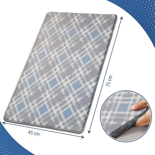 Luxe Home Columbo Anti-Fatigue Kitchen Mat Non-Slip Cushioned Comfort Mat Blue Plaid Pattern Standing Desk Mat Colour Check