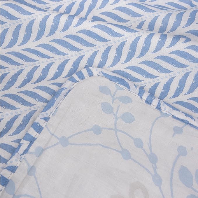 Huesland 100% Cotton Reversible Dohar Single Bed Cotton | Soft Cambric Weave | All Weather Light Ac Blanket | White & Arctic Blue