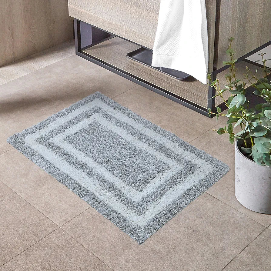 The Home Talk Cotton Morocco Door Mat Bath Mats Floor Mats for Kitchen Bathroom Non-Slip Natural and Grey