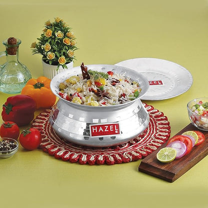 Hazel Aluminium Handi with Lid 24 cm with 3200 ml Capacity Machine Hammered Finish