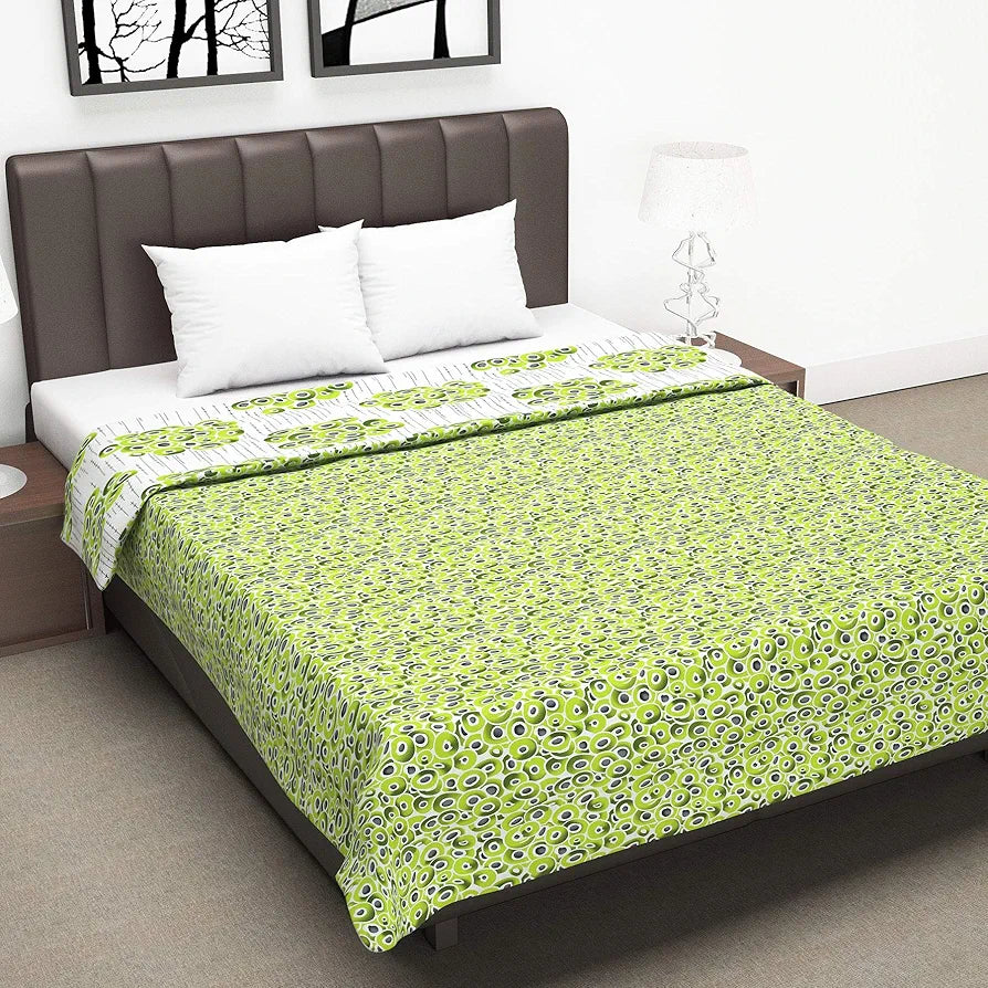 Divine Casa 120 GSM Microfiber Double Dohar Soft & Lightweight Throw Blanket Cloudy Balls Pattern Colour Green Glow