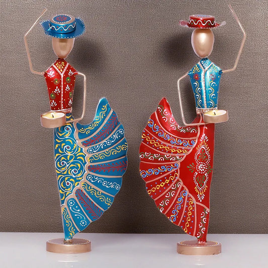Kraftskala Colorful Dancers Iron Showpiece with Tealight Candle Holder
