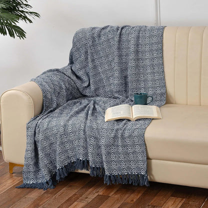 Sashaa World Soft Herringbone Throw Blanket Colour Navy