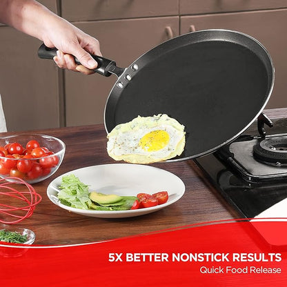 Vinod Zest Aluminium Non Stick Dosa Omni Tawa - 28cm | 3mm Extra Thick | 3 Layer Ceramic Coat | Bakelite Handle