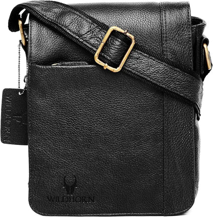 WildHorn Leather 8.5 inch Sling Messenger Bag for Men I Multipurpose Crossbody Bag I Travel Bag with Adjustable Strap I DIMENSION: L- 8.5inch H- 10.5inch W- 3inch